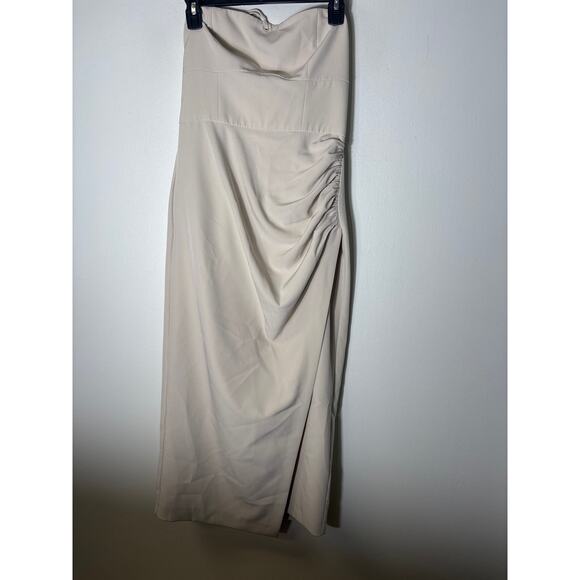 French Connection Light Beige Strapless Ruched Midi Dress Sz 6 - Picture 1 of 2